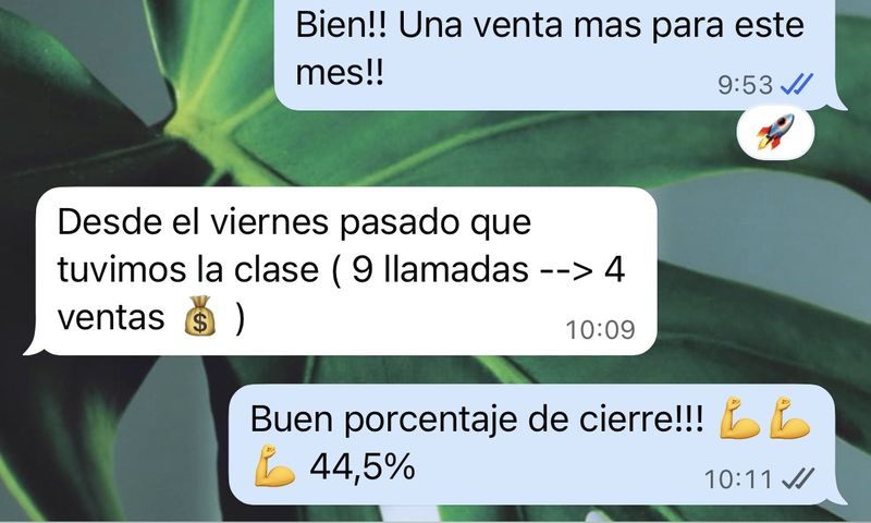 Mensaje: 9 llamadas, 4 ventas desde la clase