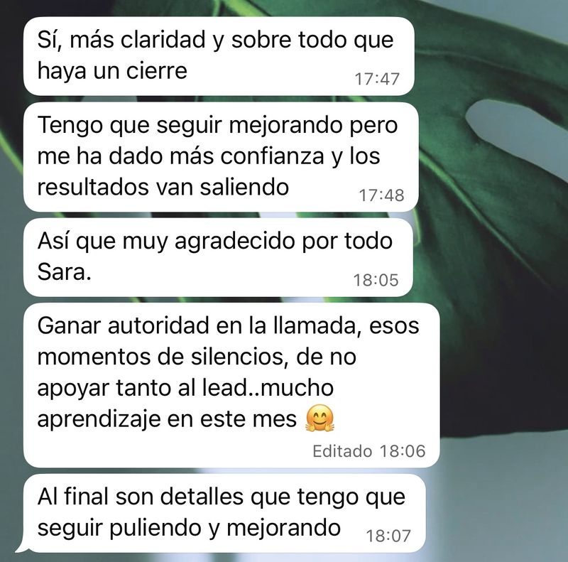 Mensaje: me ha dado más confianza y los resultados van saliendo